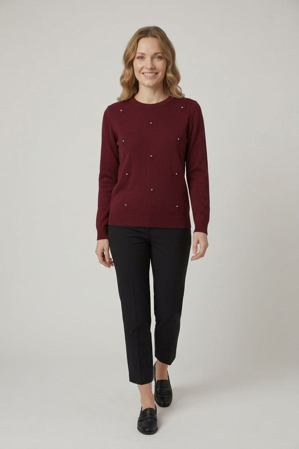 Burgundy | Floral Gemstone Embellished Jumper