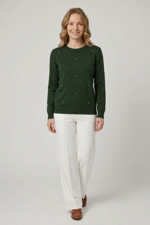 Dark Green | Floral Gemstone Embellished Jumper