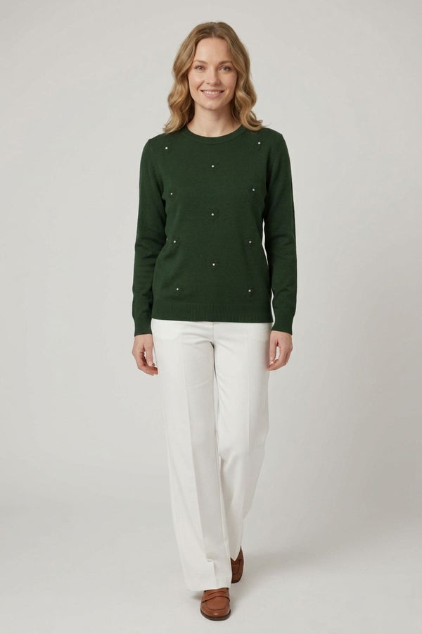 Dark Green | Floral Gemstone Embellished Jumper