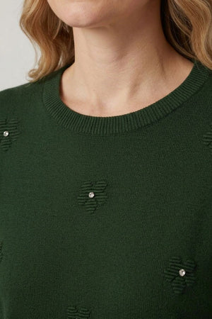 Dark Green | Floral Gemstone Embellished Jumper
