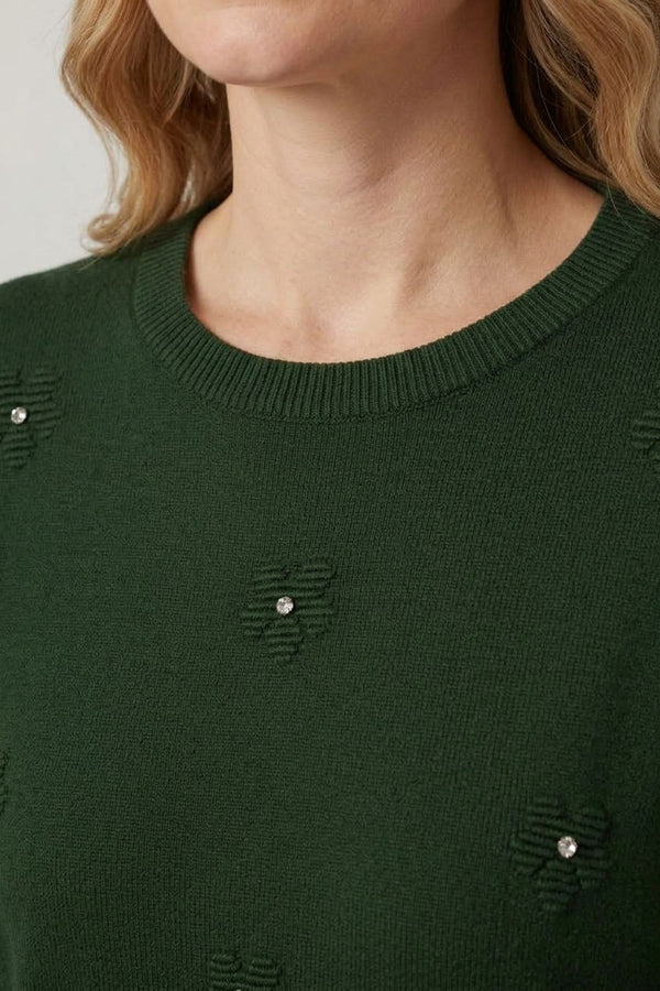 Dark Green | Floral Gemstone Embellished Jumper