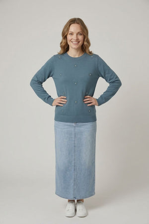 Blue | Floral Gemstone Embellished Jumper