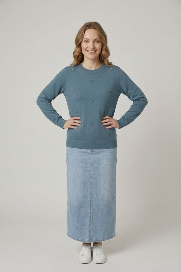 Blue | Floral Gemstone Embellished Jumper