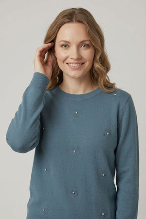 Blue | Floral Gemstone Embellished Jumper