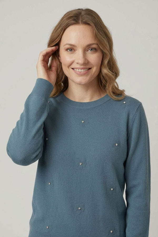 Blue | Floral Gemstone Embellished Jumper