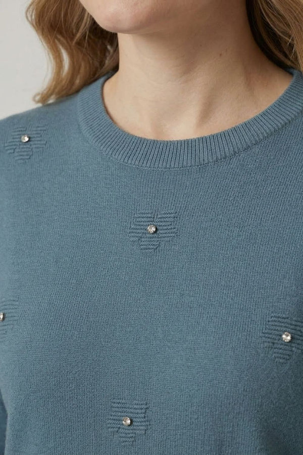 Blue | Floral Gemstone Embellished Jumper