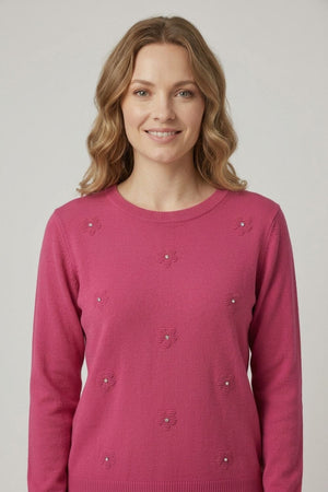 Fuchsia | Floral Gemstone Embellished Jumper