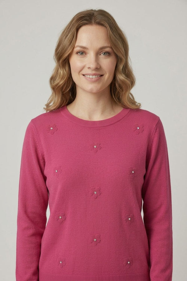 Fuchsia | Floral Gemstone Embellished Jumper