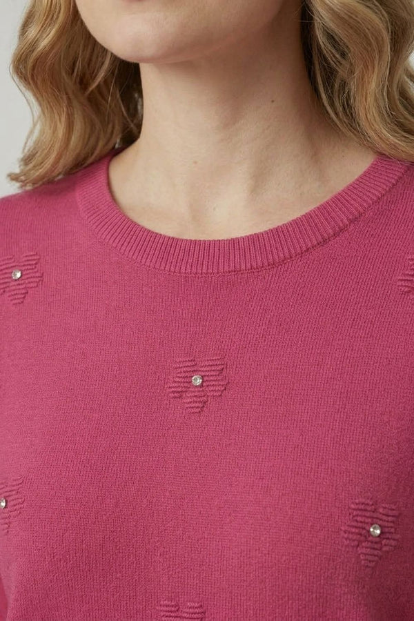 Fuchsia | Floral Gemstone Embellished Jumper