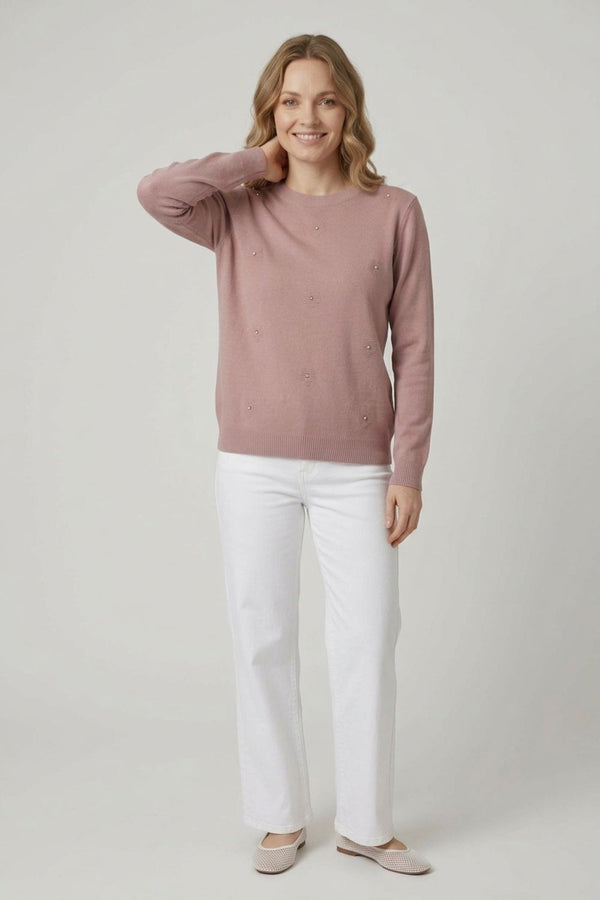 Tan | Floral Gemstone Embellished Jumper