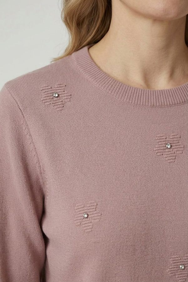 Tan | Floral Gemstone Embellished Jumper