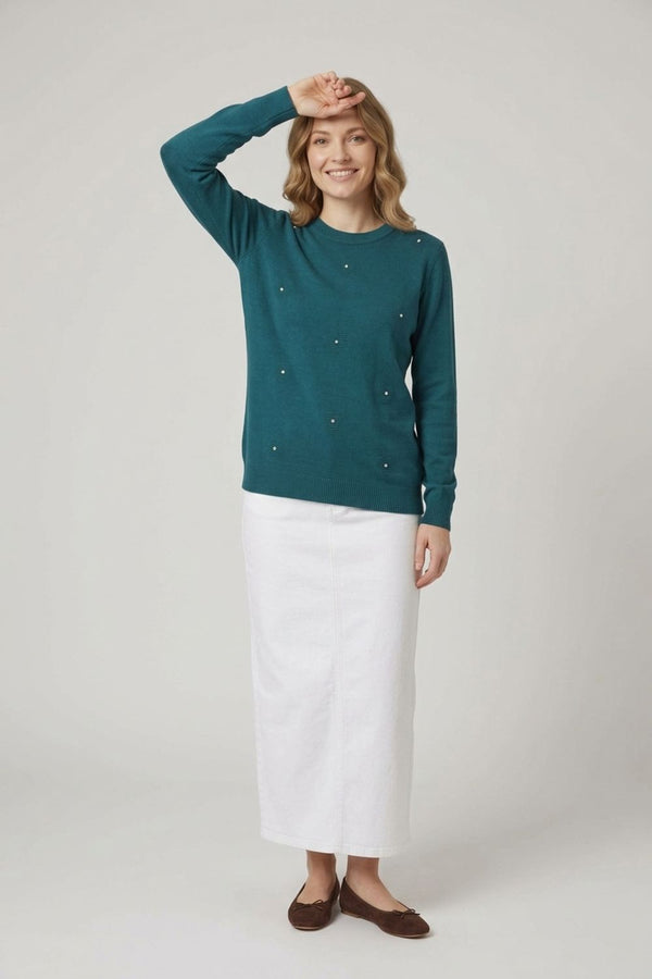 Turquoise | Floral Gemstone Embellished Jumper