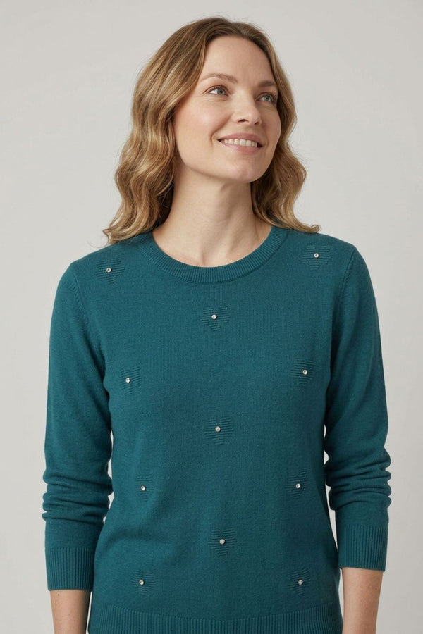Turquoise | Floral Gemstone Embellished Jumper