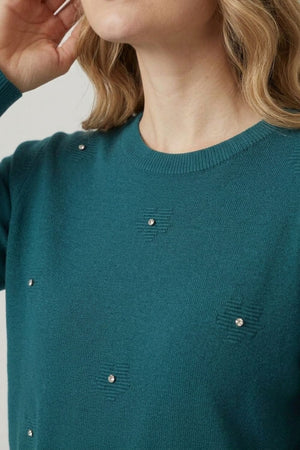 Turquoise | Floral Gemstone Embellished Jumper