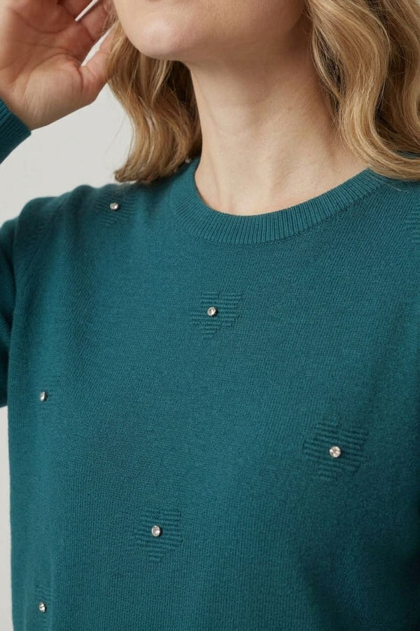 Turquoise | Floral Gemstone Embellished Jumper