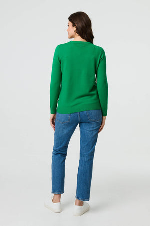 Lime Green | Floral Gemstone Embellished Jumper
