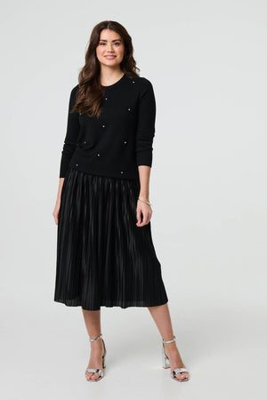Black | Floral Gemstone Embellished Jumper
