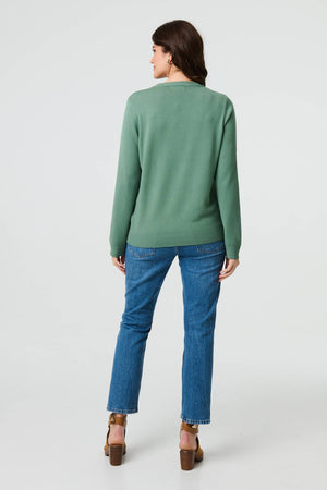 Green | Floral Gemstone Embellished Jumper
