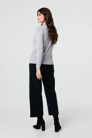 Grey | Floral Gemstone Embellished Jumper : Model is 5'9