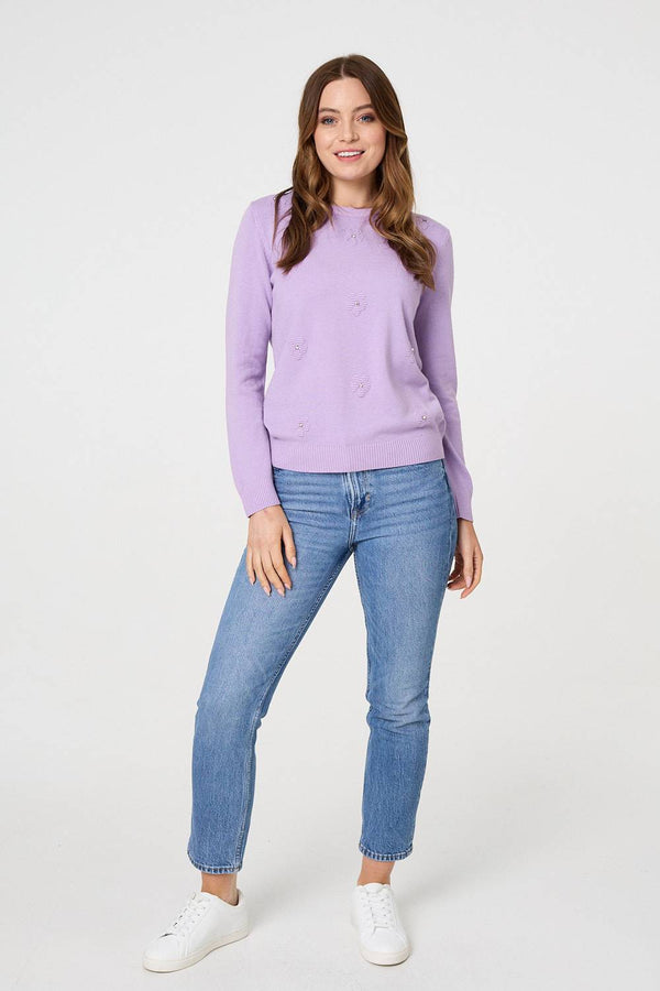 Lilac | Floral Gemstone Embellished Jumper