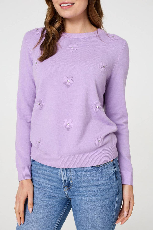 Lilac | Floral Gemstone Embellished Jumper