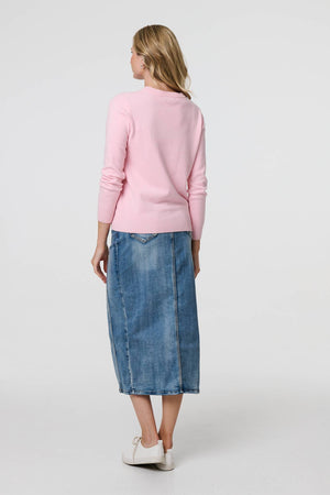 Pink | Floral Gemstone Embellished Jumper
