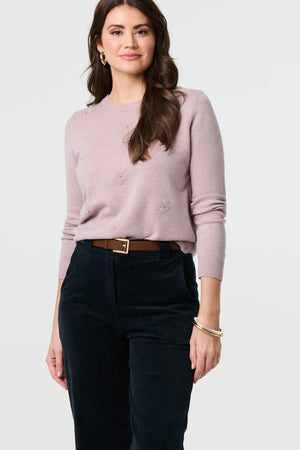 Peach | Floral Gemstone Embellished Jumper : Model is 5'9