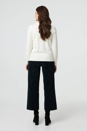 White | Floral Gemstone Embellished Jumper
