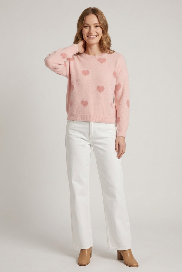 Pink | Heart Print Relaxed Jumper