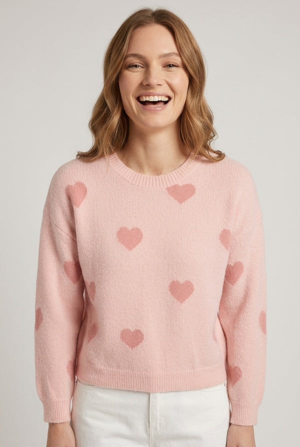 Pink | Heart Print Relaxed Jumper