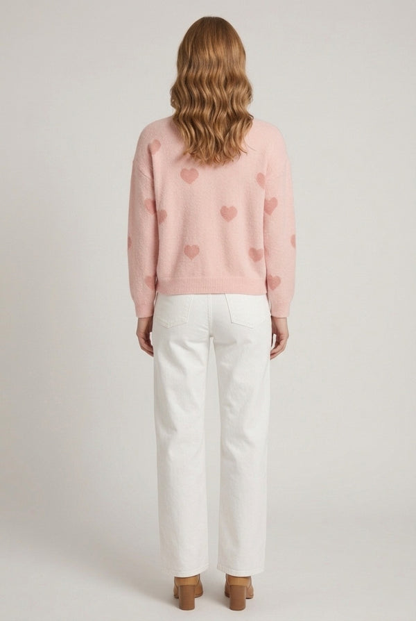 Pink | Heart Print Relaxed Jumper