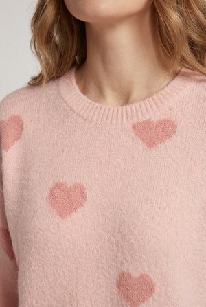 Pink | Heart Print Relaxed Jumper