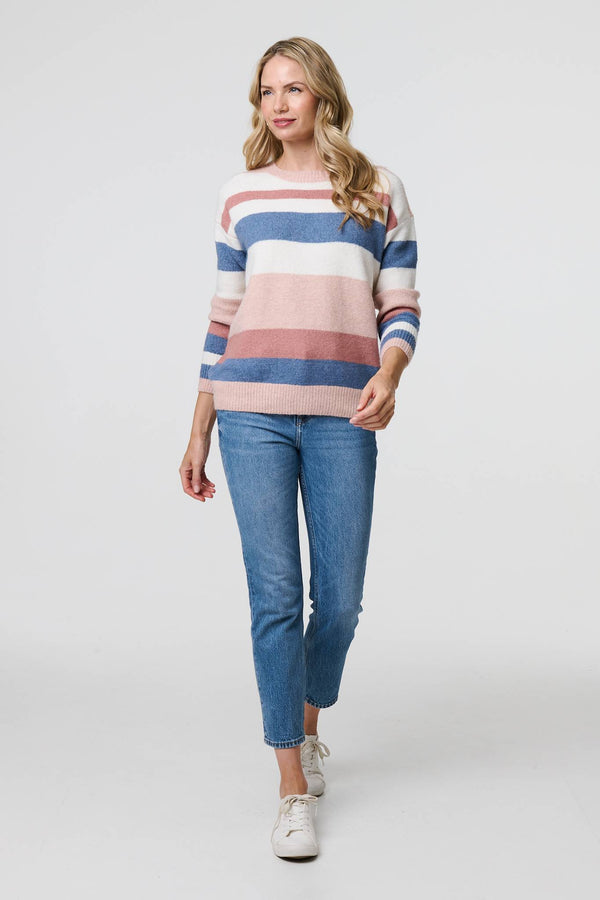 White | Striped Long Sleeve Relaxed Jumper
