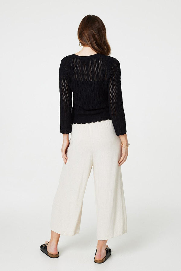 Black | 3/4 Sleeve Crochet Knit Jumper