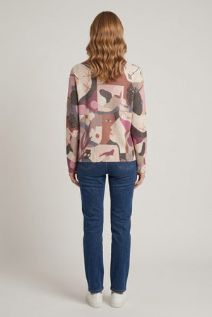 Burgundy | Abstract Print Long Sleeve Knit Top