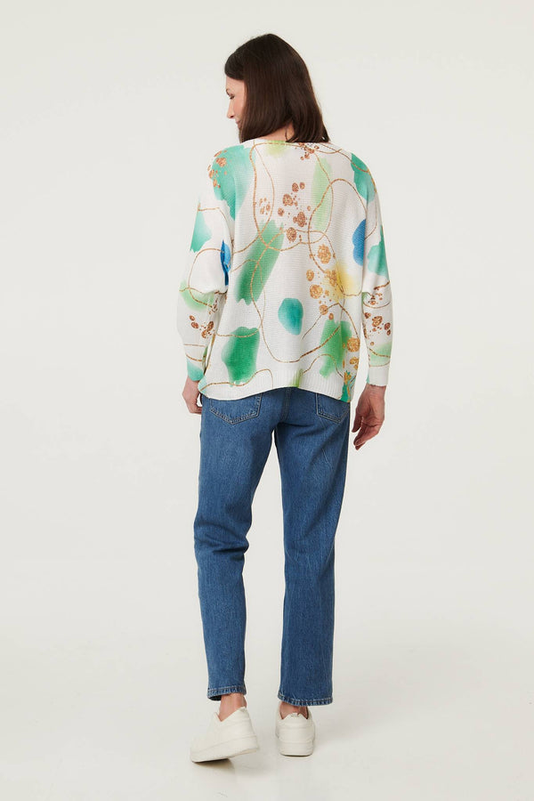 Green | Printed Textured Mesh Long Sleeve Top