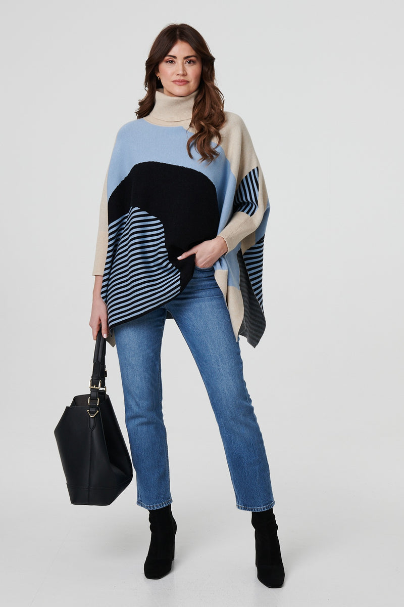 Abstract Print High Neck Curve Hem Jumper