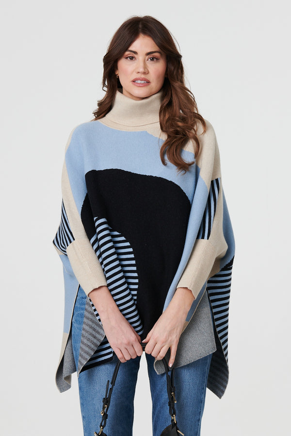 Cream | Abstract Print High Neck Curve Hem Jumper
