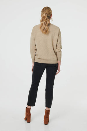 Beige | Bow Embellished Drop Shoulder Knit Jumper