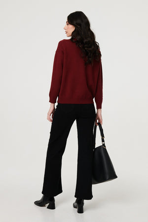 Burgundy | Bow Embellished Drop Shoulder Knit Jumper