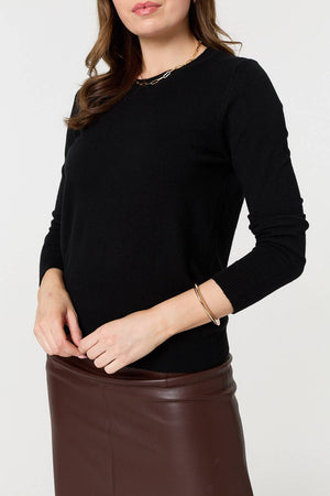 Black | Plain Soft Knit Long Sleeve Jumper
