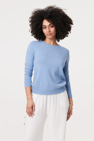 Blue | Plain Soft Knit Long Sleeve Jumper : Model is 5'9