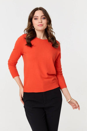 Orange | Plain Soft Knit Long Sleeve Jumper : Model is 5'9