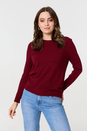Red | Plain Soft Knit Long Sleeve Jumper : Model is 5'9