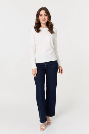 White | Plain Soft Knit Long Sleeve Jumper
