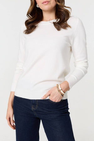 White | Plain Soft Knit Long Sleeve Jumper
