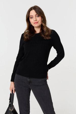 Black | Textured Knitted Long Sleeve Jumper: Model is 5'9