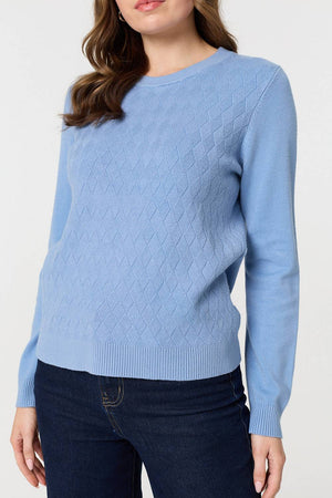 Blue | Textured Knitted Long Sleeve Jumper
