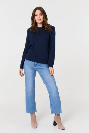 Navy | Textured Knitted Long Sleeve Jumper
