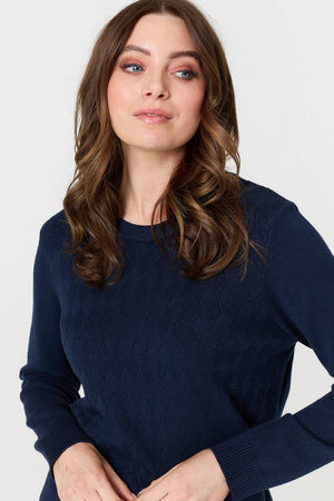 Navy | Textured Knitted Long Sleeve Jumper
